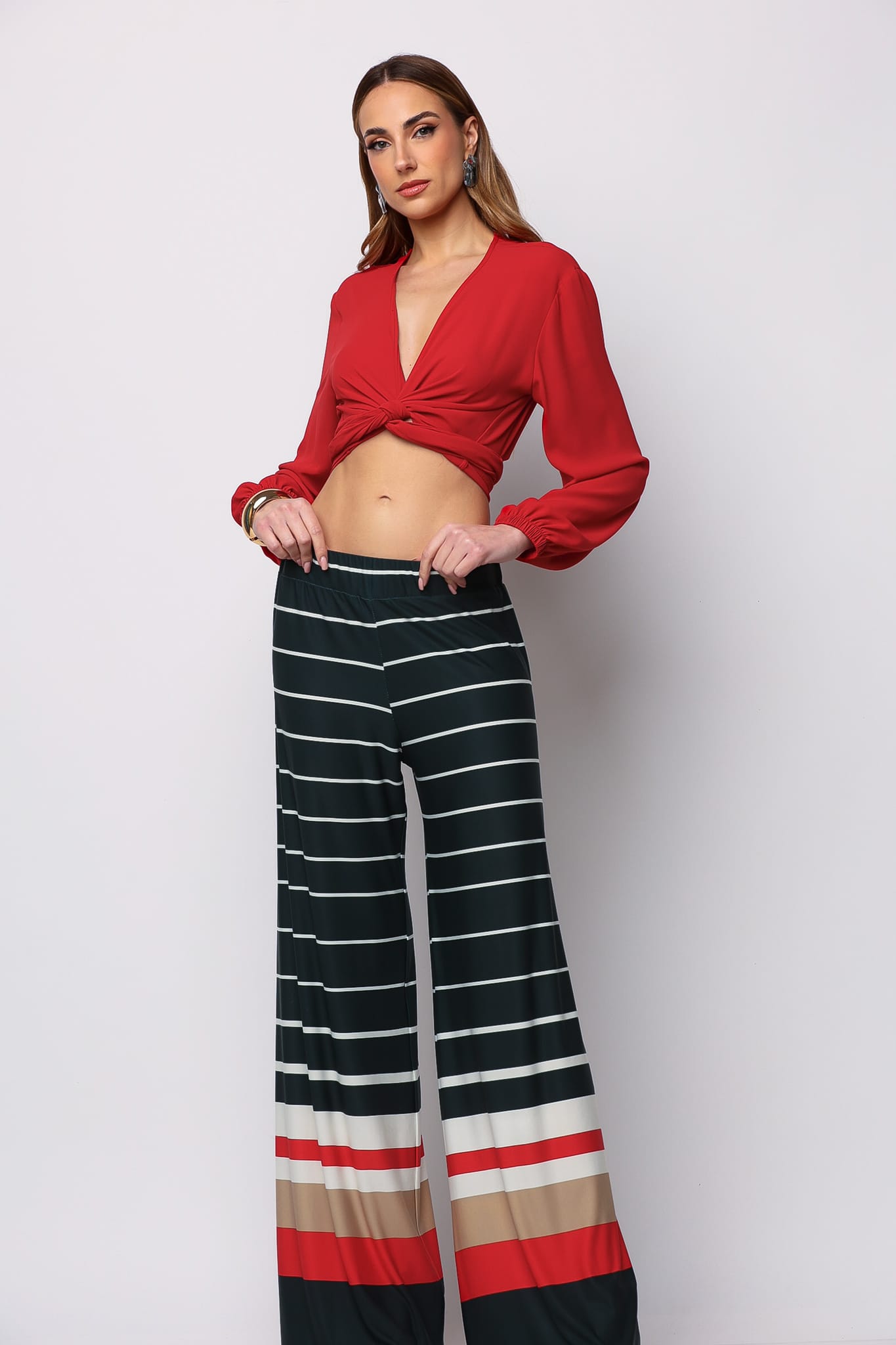 Pants striped with red