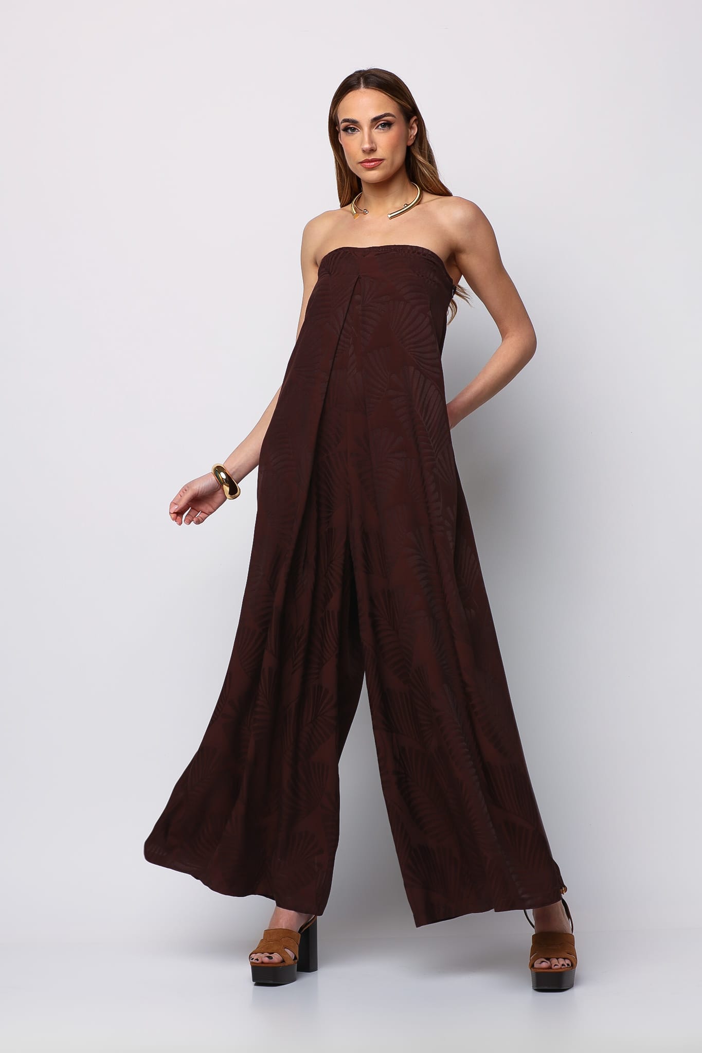 Viscose jumpsuit with leaves