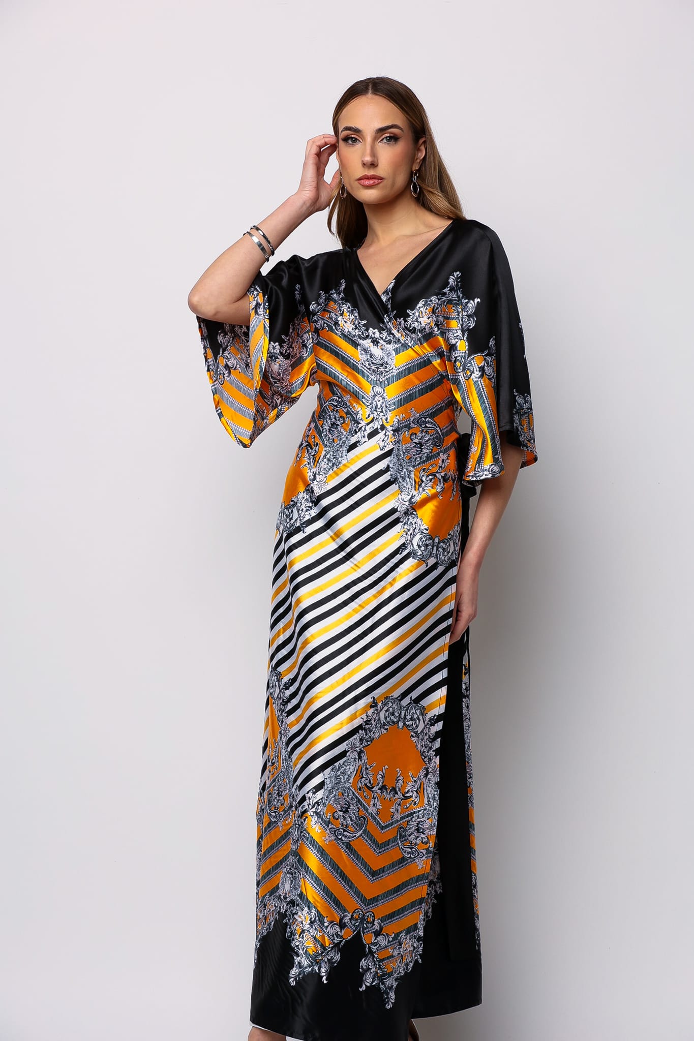 Yellow wrap printed dress