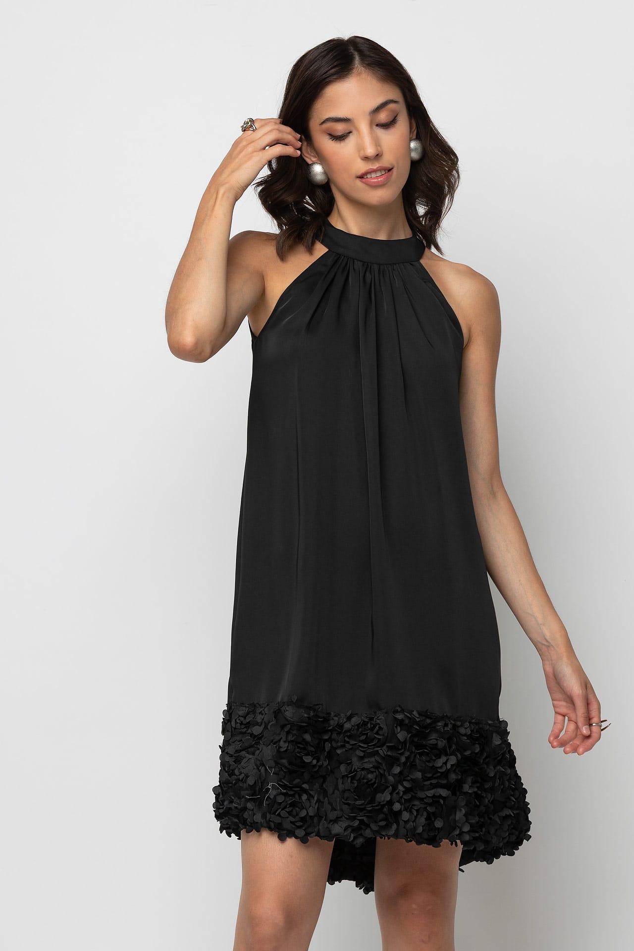 Dress satin with 3d flowers