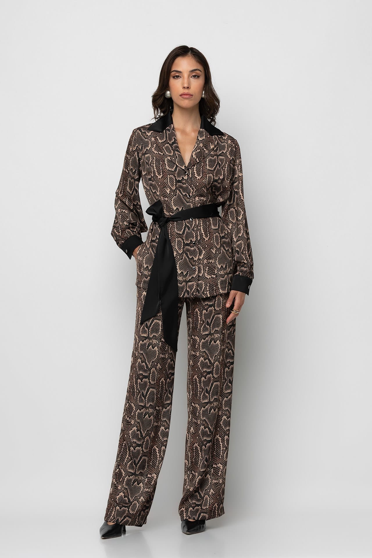 Snake print satin pants