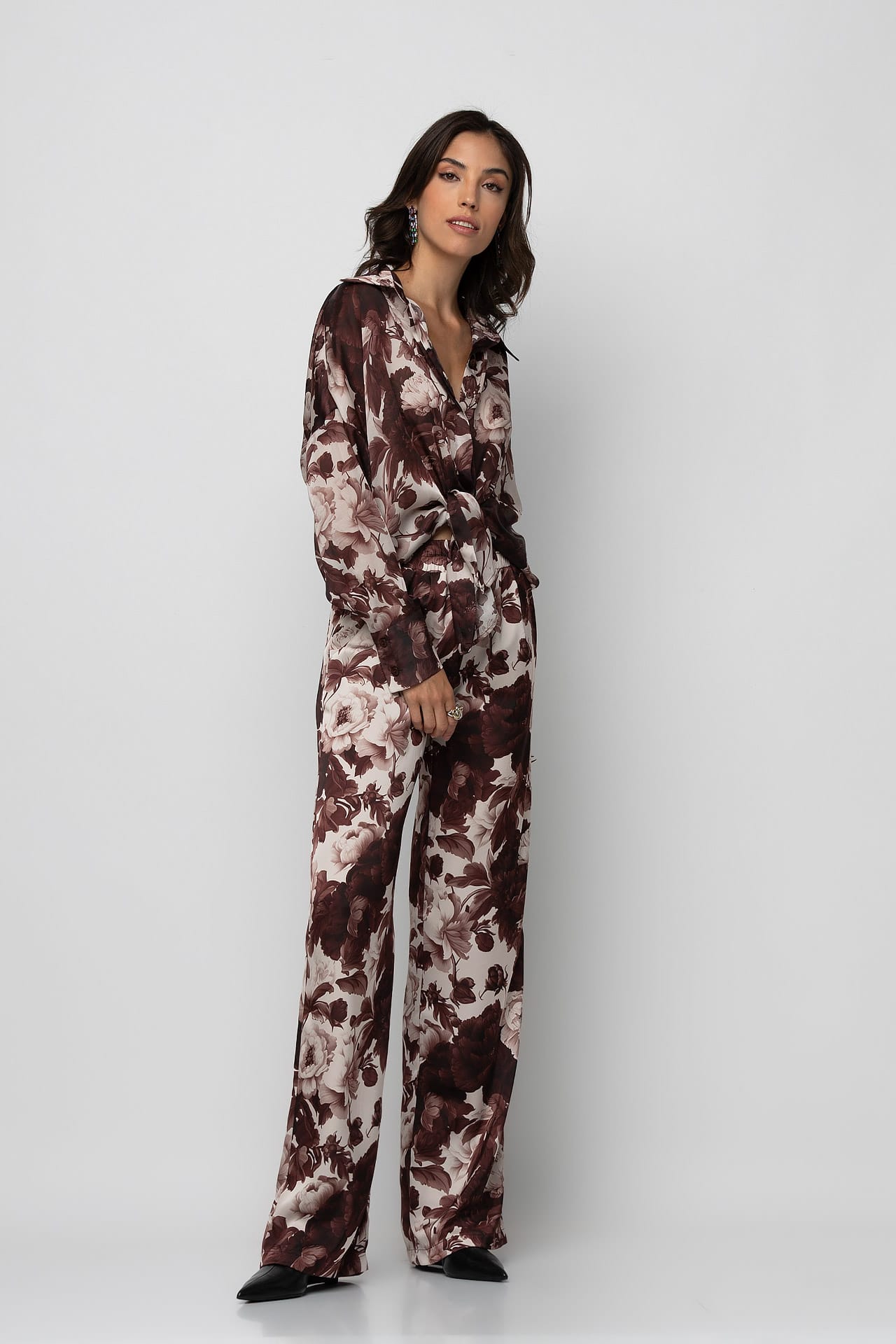 Satin brown floral pants