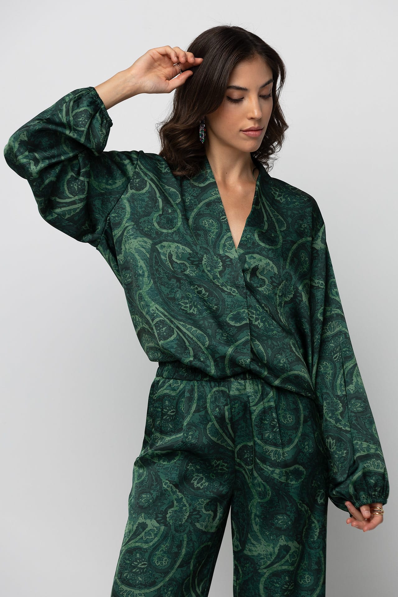 Blouse with green paisleys